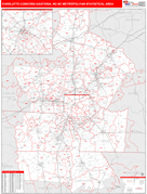Charlotte-Concord-Gastonia Metro Area Digital Map Red Line Style